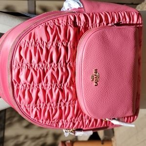 NWT Coach Court Backpack pink ruffled purse backpack w/ Ruching leather & satin